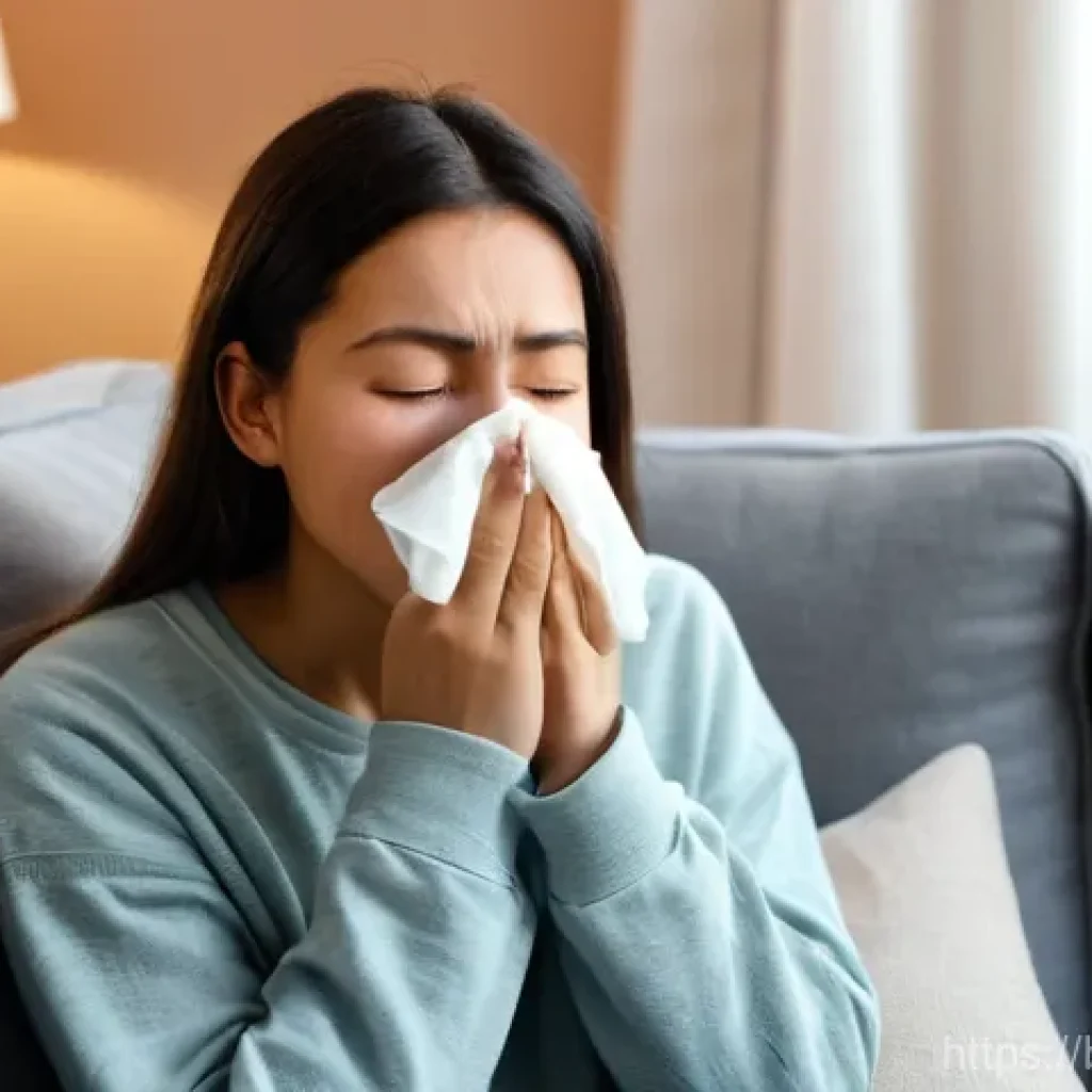 이비인후과에서 시행하는 알레르기 검사 - **Prompt 1: Allergic Discomfort at Home**
    A young woman, approximately 25-30 years old, with a t...